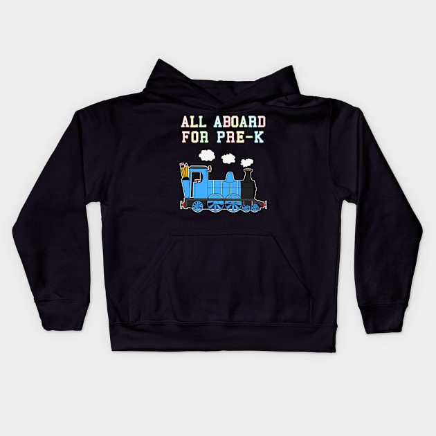 All Aboard For Pre-K Steam Train (Blue) Kids Hoodie by doodlerob